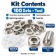 9.5 mm (0.37 in) Stainless Steel Eyelet Hand Punch and Setting Kit – 100 Sets + Tool KGS2IN1-24-PS100