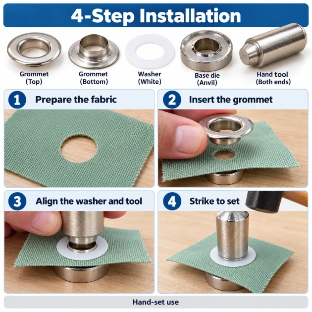 9.5 mm (0.37 in) Stainless Steel Eyelet Hand Punch and Setting Kit – 100 Sets + Tool KGS2IN1-24-PS100