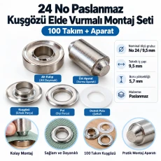 9.5 mm (0.37 in) Stainless Steel Eyelet Hand Punch and Setting Kit – 100 Sets + Tool KGS2IN1-24-PS100
