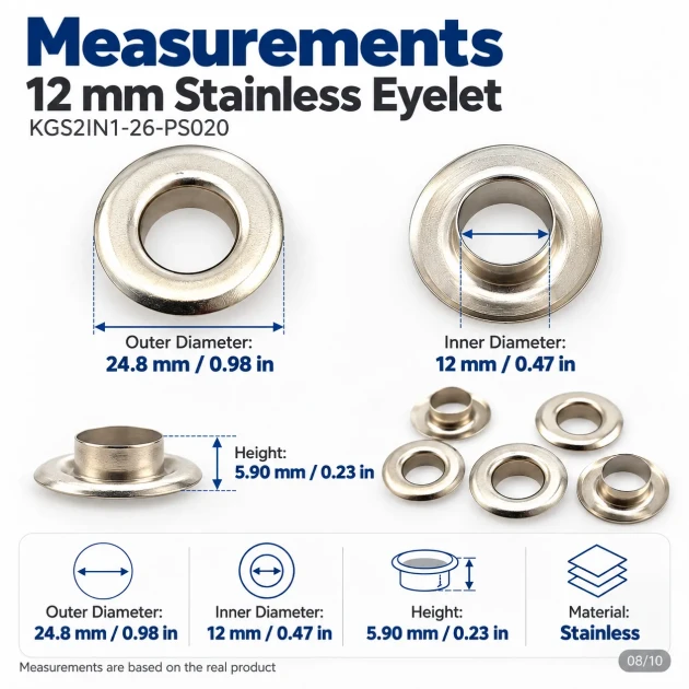 12 mm (0.47 in) Stainless Steel Eyelet Hand Punch and Setting Kit – 20 Sets + Tool KGS2IN1-26-PS020