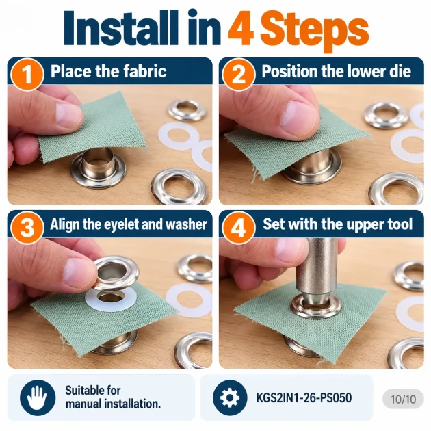12 mm (0.47 in) Stainless Steel Eyelet Hand Punch and Setting Kit – 50 Sets + Tool KGS2IN1-26-PS050