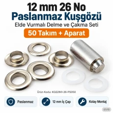 12 mm (0.47 in) Stainless Steel Eyelet Hand Punch and Setting Kit – 50 Sets + Tool KGS2IN1-26-PS050