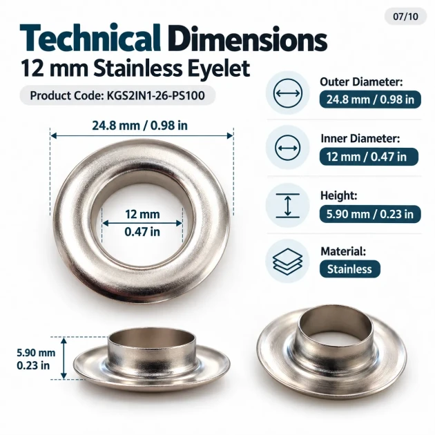 12 mm (0.47 in) Stainless Steel Eyelet Hand Punch and Setting Kit – 100 Sets + Tool KGS2IN1-26-PS100