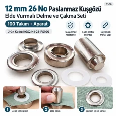 12 mm (0.47 in) Stainless Steel Eyelet Hand Punch and Setting Kit – 100 Sets + Tool KGS2IN1-26-PS100