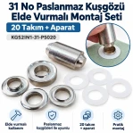 31 No Paslanmaz Kuşgözü Elde Vurmalı Delme ve Çakma Seti – 20 Takım + Aparat KGS2IN1-31-PS020