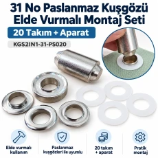 31 No Paslanmaz Kuşgözü Elde Vurmalı Delme ve Çakma Seti – 20 Takım + Aparat KGS2IN1-31-PS020