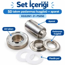 31 No Paslanmaz Kuşgözü Elde Vurmalı Delme ve Çakma Seti – 50 Takım + Aparat KGS2IN1-31-PS050