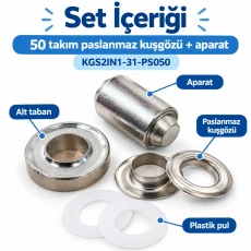 31 No Paslanmaz Kuşgözü Elde Vurmalı Delme ve Çakma Seti – 50 Takım + Aparat KGS2IN1-31-PS050