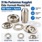 31 No Paslanmaz Kuşgözü Elde Vurmalı Delme ve Çakma Seti – 100 Takım + Aparat KGS2IN1-31-PS100