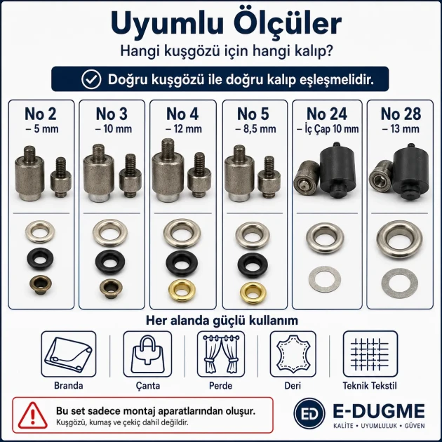 Eyelet Installation Die Set – 6 Sizes with Hand Setting Tool KLP002-028SET