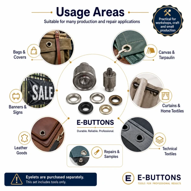 Eyelet Installation Die Set – 6 Sizes with Hand Setting Tool KLP002-028SET