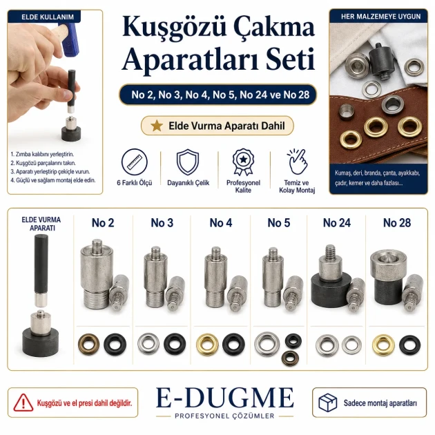Eyelet Installation Die Set – 6 Sizes with Hand Setting Tool KLP002-028SET