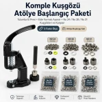Complete Eyelet Workshop Starter Kit – Hand Press, Punching Dies, Setting Dies and Eyelets Included KOMPLE-ATOLYE-KUSGOZU-SET12