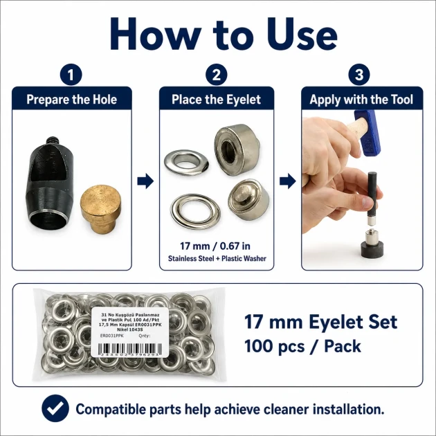 Profesyonel 17 mm Kuşgözü Seti – Delme Kalıbı, Çakma Kalıbı ve Elde Aparat Dahil KUSGOZU-17MM-SET04