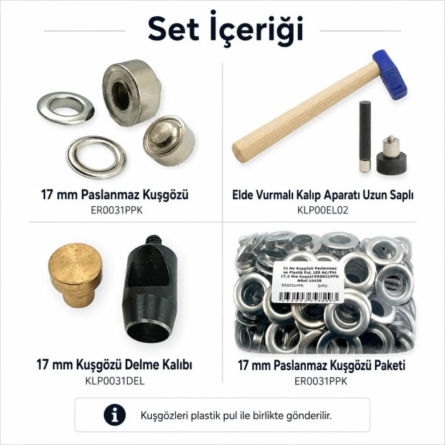 Profesyonel 17 mm Kuşgözü Seti – Delme Kalıbı, Çakma Kalıbı ve Elde Aparat Dahil KUSGOZU-17MM-SET04