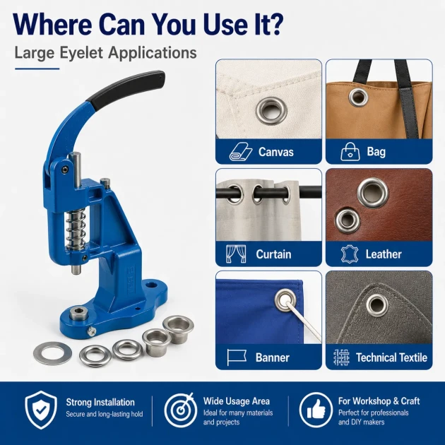 Large Eyelet Installation Set with Manual Hand Press, Eyelets and Dies – KUSGOZUSET01
