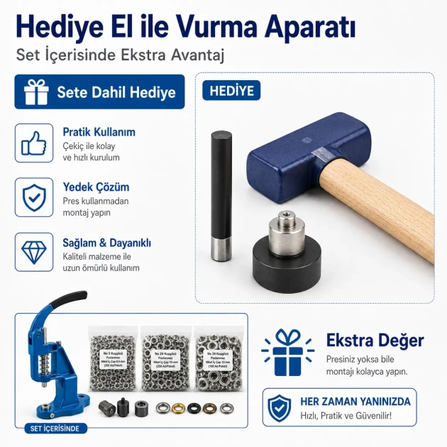 Large Eyelet Installation Set with Manual Hand Press, Eyelets and Dies – KUSGOZUSET01