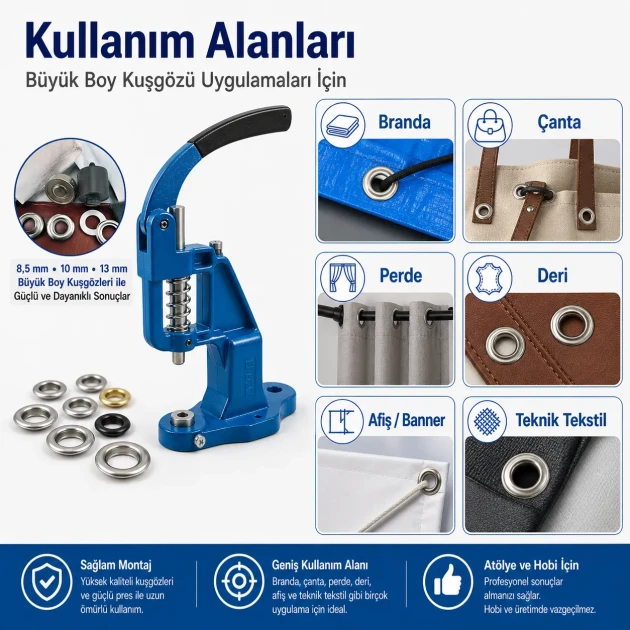 Large Eyelet Installation Set with Manual Hand Press, Eyelets and Dies – KUSGOZUSET01