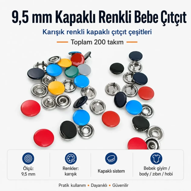 Hand Press Baby Snap Fastener Set 9.5 mm / 0.37 in Klikit, Capped and Pearl Snap Tool Kit M0099-SET95 with various snap