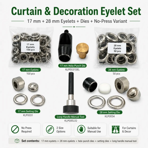 Curtain and Decoration Eyelet Set without Hand Press – 17 mm and 28 mm Eyelets Included PERDE-17-28MM-PRESIZ-SET10
