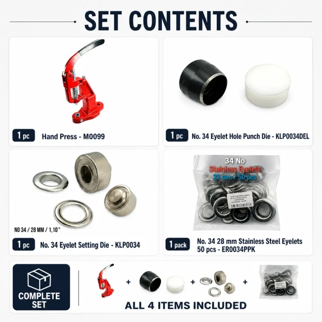 Curtain and Decoration Eyelet Set with Hand Press – 28 mm Eyelets, Die and Punching Die Included PERDE-28MM-PRESLI-SET09