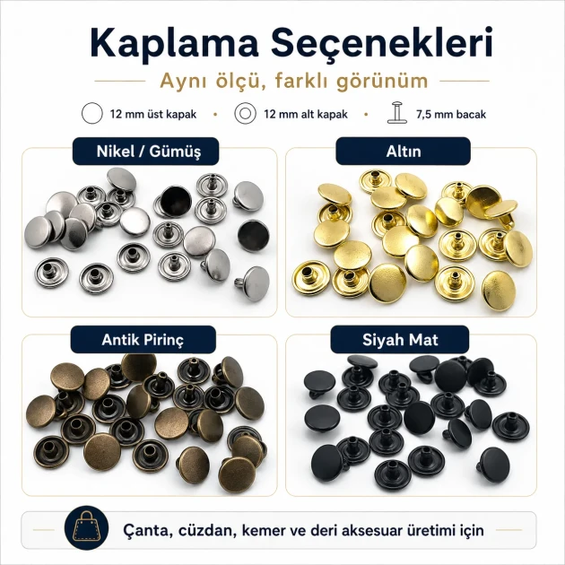 54 Double Cap Rivet 12 mm (0.47") Front Cap and 7.5 mm (0.30") Post Steel Rivet for bags, belts, and leather goods - 500 Sets