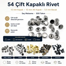 54 Double Cap Rivet 12 mm (0.47") Front Cap / 12 mm (0.47") Back Cap / 7.5 mm (0.30") Post Steel Rivet – 500 Sets R00054CFT