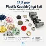 12.5 mm Plastic Cap Snap Button Color Selection Set – 12 Colors / 600 Sets – 54 System Stainless 3 Bottom Parts + Mounting Tool and Set Box Gift SET-CITCIT-125PL-12RENK-600