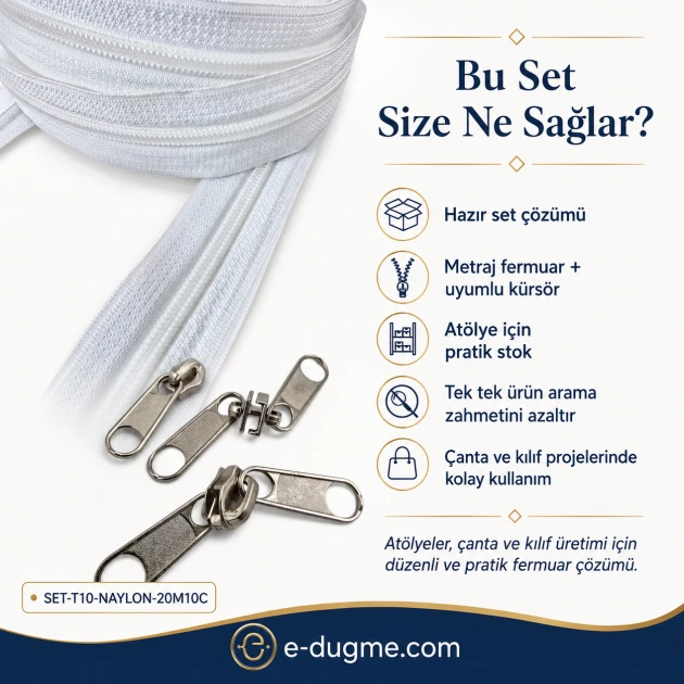 T10 Nylon Zipper Tape Set with 50 Meters of Tape and 25 Sliders