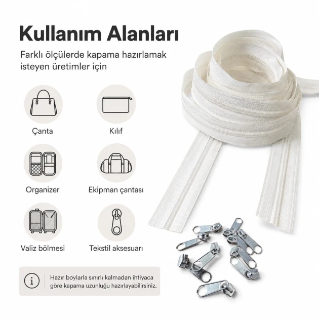 100 m / 328.08 ft N5 / #5 Nylon Coil Zipper Chain Set with 50 Single-Pull Sliders for Workshops, ideal for custom zipper