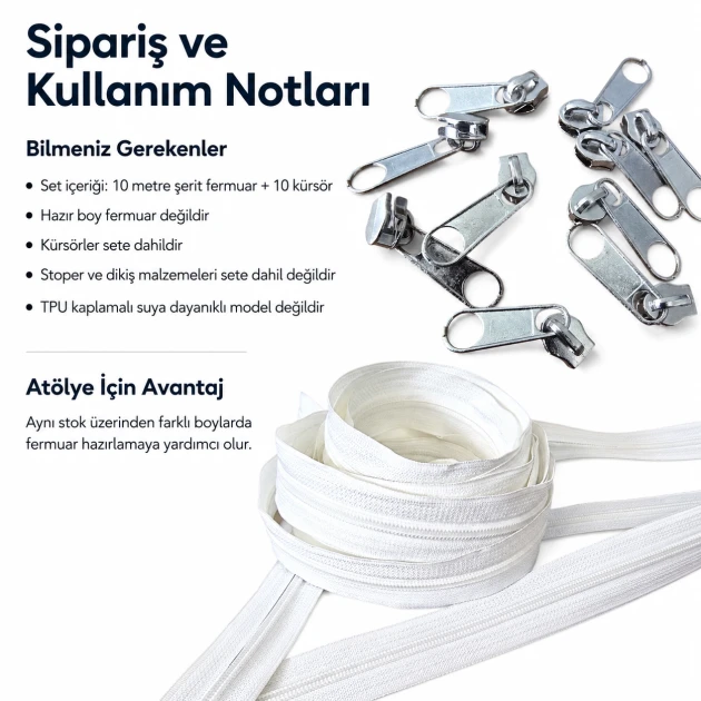 10 m / 32.81 ft N5 / #5 Nylon Zipper Tape Set with 10 Single-Pull Sliders for Workshops