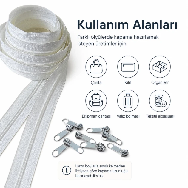 200 m / 656.17 ft N5 / #5 Nylon Coil Zipper Chain Set with 100 Single-Pull Sliders for Workshops