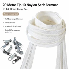 20 m / 65.62 ft N5 / #5 Nylon Zipper Tape Set with 10 Single-Pull Sliders for Workshops SET-T10T-NAYLON-20M10C