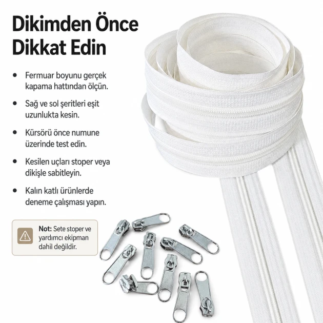 20 m / 65.62 ft N5 / #5 Nylon Zipper Tape Set with 10 Single-Pull Sliders for Workshops