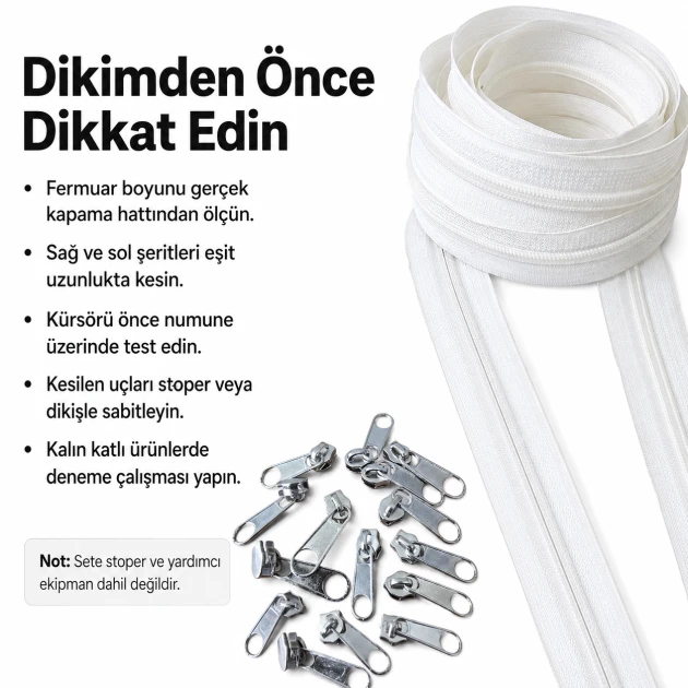 50 m / 164.04 ft N5 / #5 Nylon Zipper Tape Set with 25 Single-Pull Sliders for Workshops