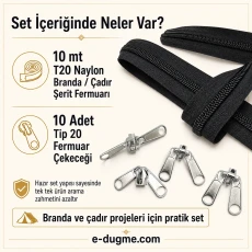 T20 Nylon Tarpaulin and Tent Zipper Set – 10 meters + 10 Pull Cords - SET-T20-NYLON-10M10C