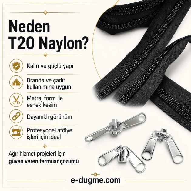 T20 Nylon Tarpaulin and Tent Zipper Set with 10 Pull Cords, featuring a waterproof #10 nylon coil zipper, ideal for outdoor