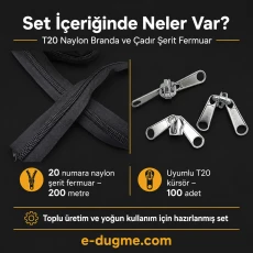 T20 Nylon Tarpaulin and Tent Zipper Set – 200 meters + 100 Pull Cords - SET-T20-NAYLON-200M100C