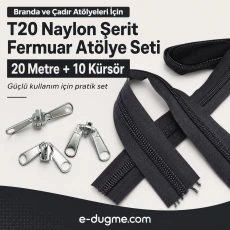 T20 Nylon Tarpaulin and Tent Zipper Set – 20 meters + 10 Pull Cords - SET-T20-NYLON-20M10C