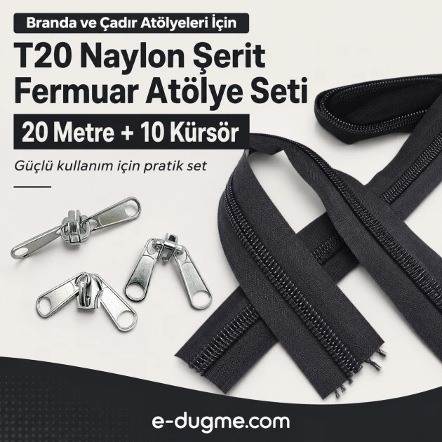 T20 Nylon Tarpaulin and Tent Zipper Set with Pull Cords