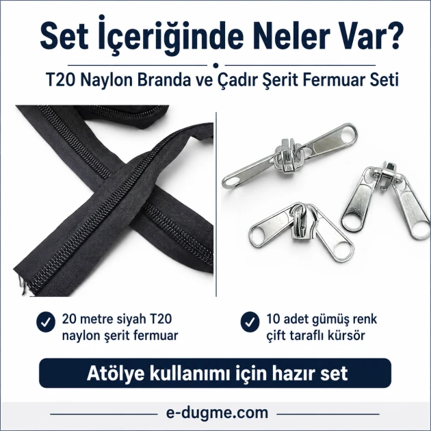 T20 Nylon Tarpaulin and Tent Zipper Set with Pull Cords