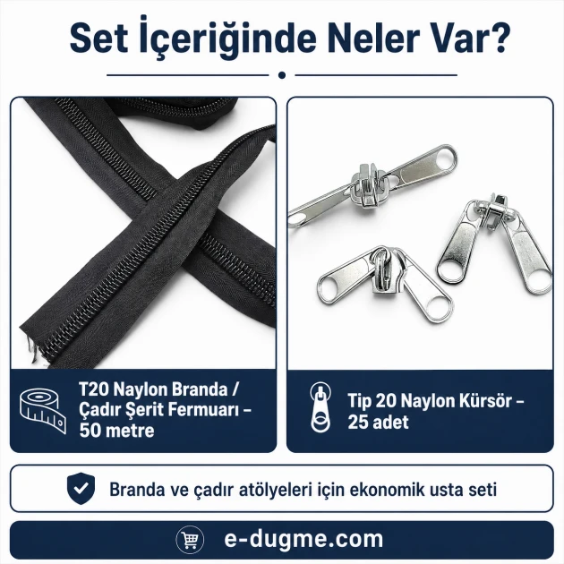 T20 Nylon Tarpaulin and Tent Zipper Set with Pull Cords