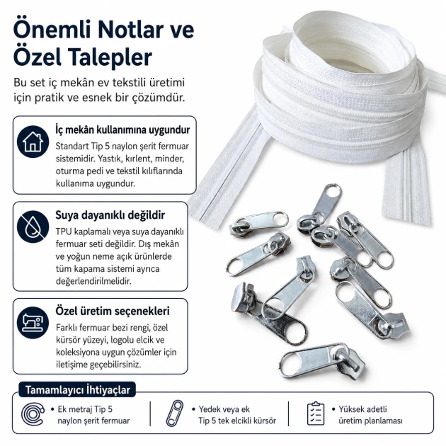 High-Volume N3 Nylon Coil Zipper Chain Set for Pillow and Cushion Covers - 100 m / 328.08 ft with 200 Single-Pull Sliders
