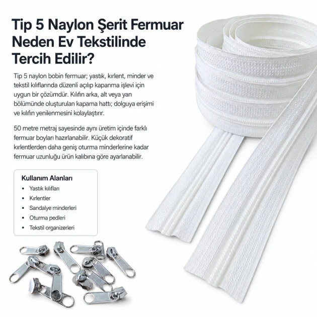 Medium-Volume N3 Nylon Coil Zipper Chain Set for Pillow & Cushion Covers – 50 m / 164.04 ft with 100 Single-Pull Sliders