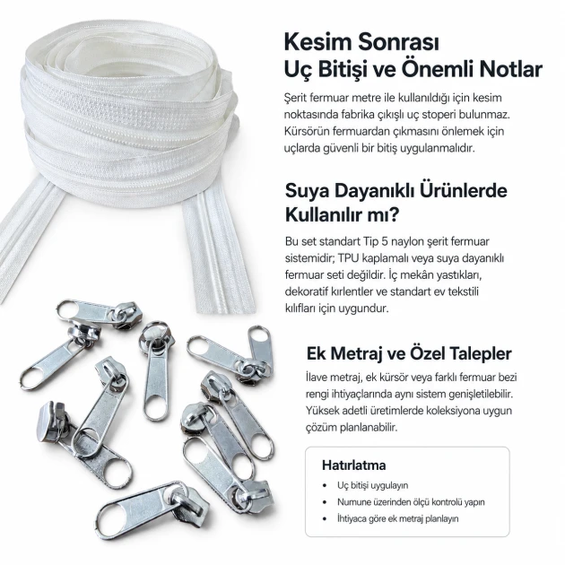 Medium-Volume N3 Nylon Coil Zipper Chain Set for Pillow & Cushion Covers – 50 m / 164.04 ft with 100 Single-Pull Sliders