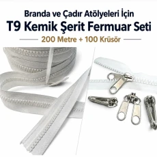 T9 Bone Tarpaulin and Tent Strap Zipper Set – 200 meters + 100 Pulls - SET-T9-BONE-200M100K