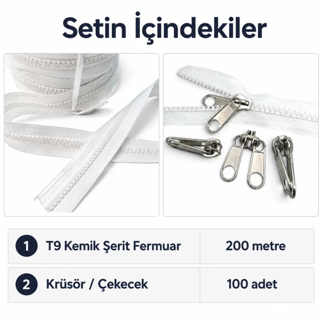 T9 Bone Tarpaulin and Tent Strap Zipper Set with 200 meters and 100 pulls