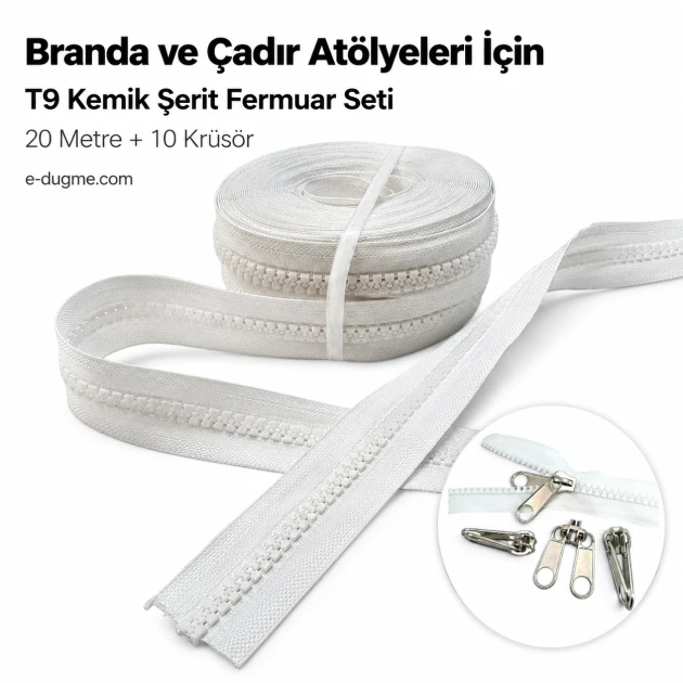 T9 Bone Tarpaulin and Tent Strap Zipper Set with Pull Handles