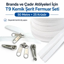 T9 Bone Tarpaulin and Tent Strap Zipper Set – 50 meters + 25 Pulls SET-T9-BONE-50M25K