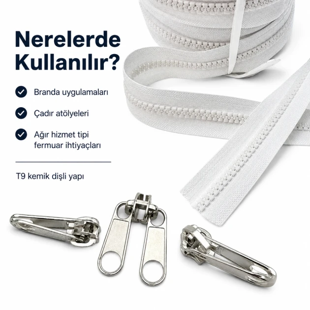 T9 Bone Tarpaulin and Tent Strap Zipper Set with 50 meters strap and 25 pulls